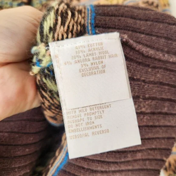 Vintage Tommy Hilfiger Brown Fair Isle Cardigan Sweater Lambswool Alpaca Size S - Picture 6 of 8